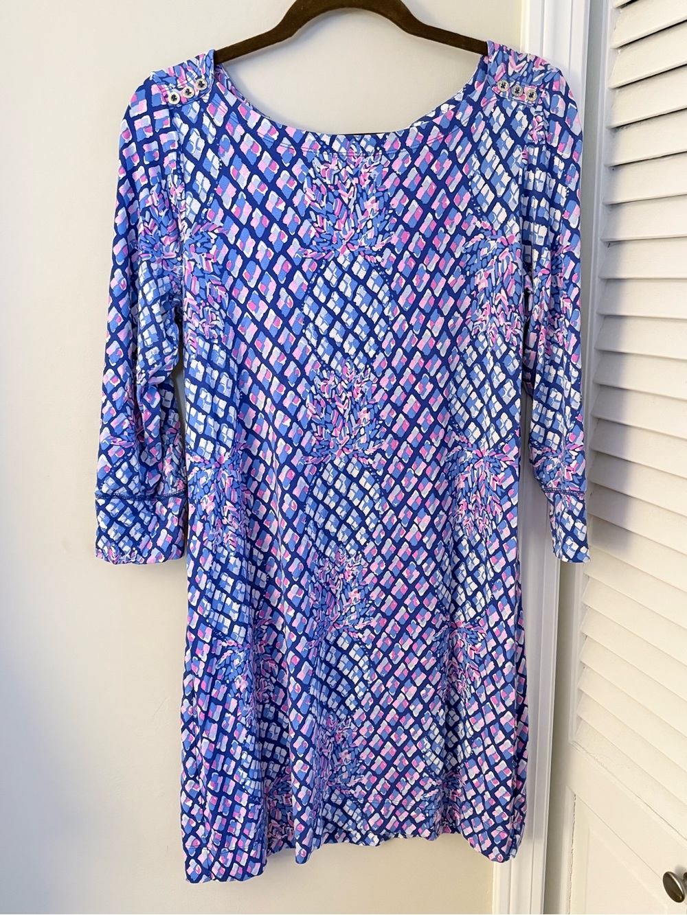 Lilly Pulitzer Blue, Pink & White Geometric Shift Dress